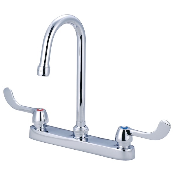 Two Handle Cast Brass Kitchen Faucet, NPSM, Standard, Polished Chrome, Overall Width: 15.75"